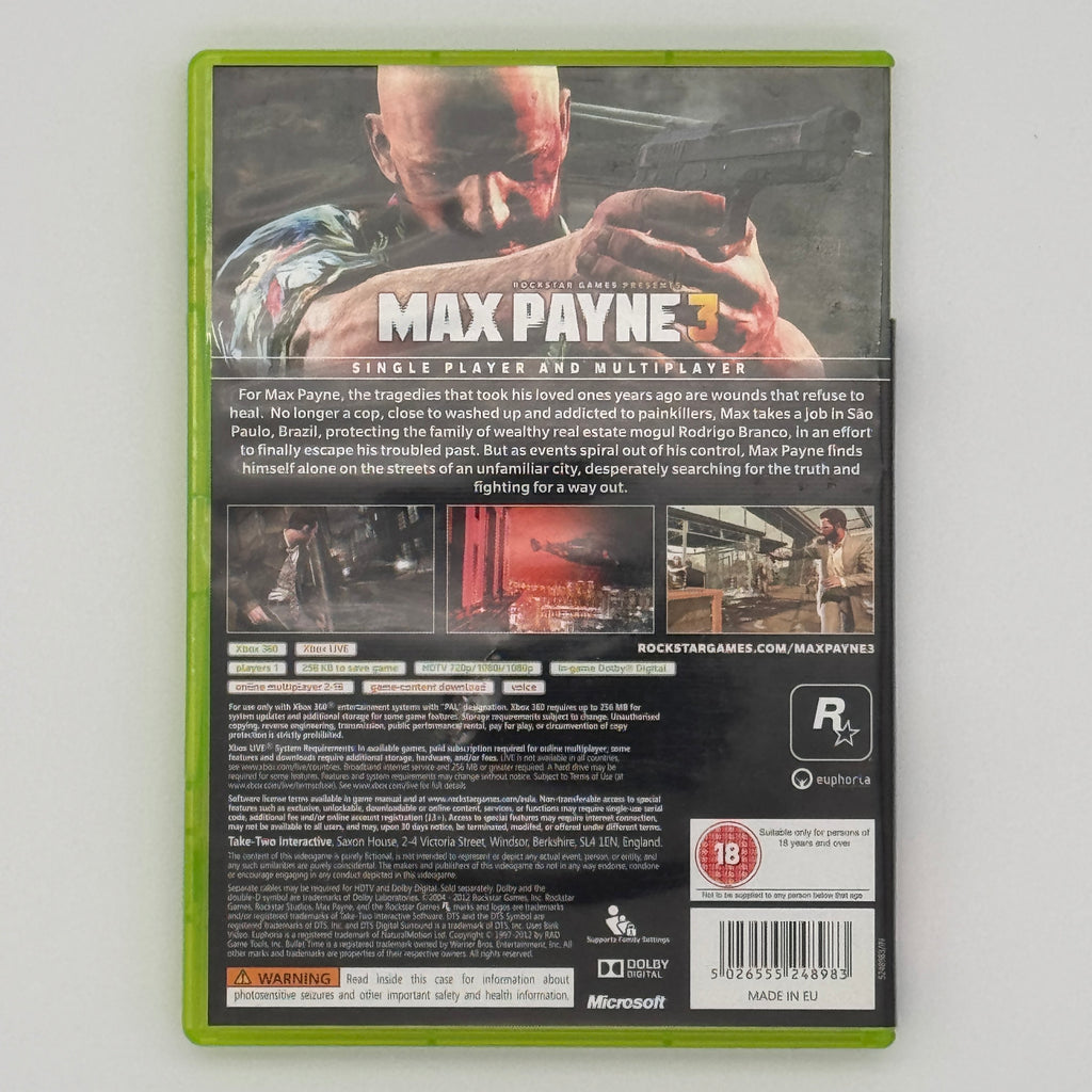 Max Payne 3 Xbox 360 Action Shooter Game Used